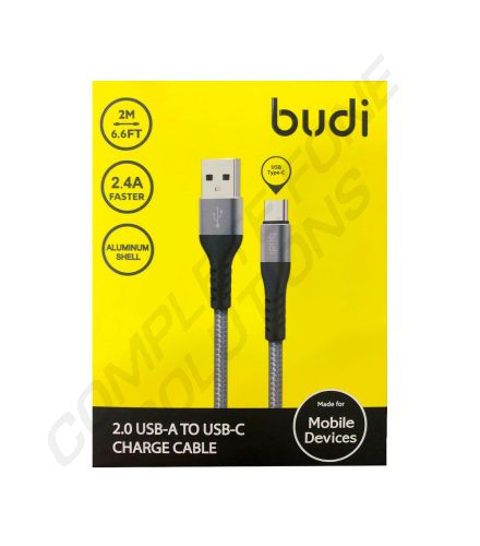 Budi Type A to Type C Braided Cable (2m) - Grey