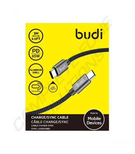 Budi Type C to Type C 65W PD Braided Cable (2m) - Grey